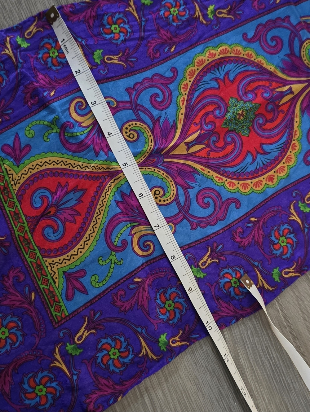 Vintage Psychedelic Paisley Scarf Wrap Boho Mod Purple Pink Blue 10x52 - Picture 2 of 4